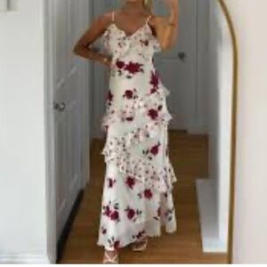 Jessica Simpson Rose Floral Ruffle Maxi Dress Romantic Cottagecore Fairy Size XS